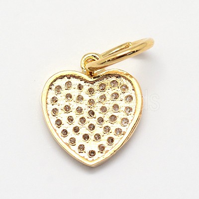 CZ Brass Micro Pave Cubic Zirconia Flat Heart Charms ZIRC-L018-08G-1