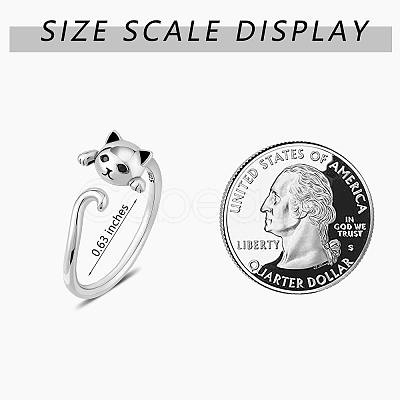 Anti-Tarnish Rhodium Plated 925 Sterling Silver Cute Cat Ring Adjustable Half Open Ring Platinum Plated Ring Zircon Finger Ring Lovely Animal Jewelry Gift for Women JR952A-1