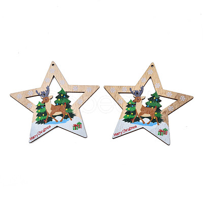 Christmas Theme Single-Sided Printed Wood Big Pendants WOOD-N005-62-1