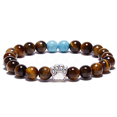 Natural Tiger Eye and Synthetic Turquoise Bead Stretch Bracelets for Women Men XZ2326-5-1