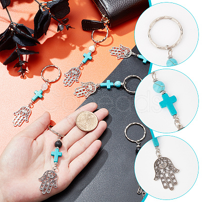 AHADERMAKER 20Pcs 5 Style Mixed Gemstone Bead and Synthetic Turquoise beads Keychain KEYC-GA0001-05-1