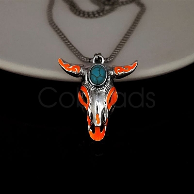 Alloy Ox Head Pendant Necklace with Stainless Steel Chains JN1135E-1