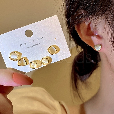 Alloy Cat Eye Stud Earrings for Women WG80053-23-1