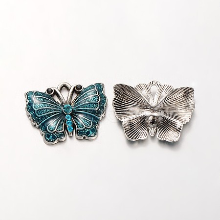 Butterfly Antique Silver Tone Alloy Rhinestone Enamel Pendants ENAM-N041-03E-1