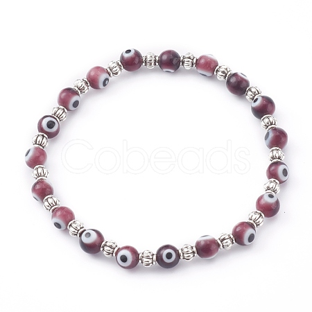 Handmade Round Evil Eye Lampwork Beaded Stretch Bracelets BJEW-JB05974-05-1