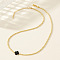 Real 18K Gold Plated 2mm Round Brass Beaded Necklaces, Cross Necklaces, Black, 16.54 inch(42cm)