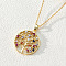 18K Gold Plated Tree of Life Pendant Necklace with CZ Stones Circle Cutout, Mixed Color, size 4