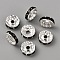 50Pcs Alloy Rhinestone Spacer Beads, Flat Round/Disc, Silver, Jet, 10x3.5mm, Hole: 2mm