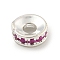 Brass Cubic Zirconia Spacer Beads, Long-Lasting Plated, Lead Free & Cadmium Free, Rondelle, Fuchsia, 6x2mm, Hole: 2mm