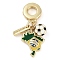 Rack Plating Brass Micro Pave Cubic Zirconia European Dangle Charms, Enamel Football Large Hole Pendants, Real 18K Gold Plated, Long-Lasting Plated, Cadmium Free & Lead Free, Green, 27mm, Hole: 4.5mm