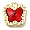 Rack Plating Alloy Pendants, with Rhinestone, Butterfly, Red, 13x12.5x7mm, Hole: 1.4mm