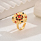 Elegant Vintage Abstract Flower Brass Fashion Adjustable Rings for Women, Real 18K Gold Plated, Inner Diameter: 16~19mm