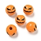 Printed Wood European Beads, Halloween Theme Beads, Round, Dark Orange, 15.5~16mm, Hole: 4~4.5mm