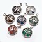 Natural & Synthetic Mixed Stone Pendants, with Brass Finding, Flat Round with Tree of Life, Platinum, 31x27x6mm, Hole: 5x8mm