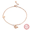 925 Sterling Silver Cable Chain Anklet, Butterfly, Rose Gold, 10-3/4 inch(27.3cm)