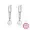 Anti-Tarnish Rhodium Plated 925 Sterling Silver Oval Dangle Stud Earrings, Natural Pearl Drop Earrings, Platinum, 50x7.7mm