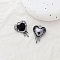 Platinum Alloy with Black Glass Pendants, Heart, 24x18mm