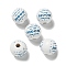 Printed Wood European Beads, Round with Word Pattern, Steel Blue, 15.5~16mm, Hole: 4~4.5mm