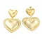 Brass Stud Earrings for Women, Heart, Golden, 65x44mm