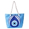 Canvas Pouches, with Handle, Shoulder Bags for Shopping, Rectangle with Evil Eyes Pattern, Deep Sky Blue, 35x34cm