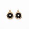 Brass Micro Pave Clear Cubic Zirconia Pendants, with Black Acrylic, Nickel Free, Flat Round, Real 18K Gold Plated, 17x12.5x4mm, Hole: 1mm