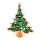 Christmas Tree Theme Zinc Alloy with Rhinestone Brooches, Enamel Pins, Golden, 44x31x6mm