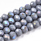 Electroplate Opaque Solid Color Glass Beads Strands, Half Rainbow Plated, Faceted, Rondelle, Light Grey, 8x6mm, Hole: 1mm, about 63~65pcs/strand, 39~40cm