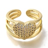 Rack Plating Heart Brass Clear Cubic Zirconia Open Cuff Rings RJEW-S411-09G-2