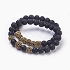 Natural Lava Rock Beads Stretch Bracelets Sets BJEW-JB03902-03-1