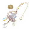 Wire Wrapped Natural Amethyst Chip & Brass Moon Pendant Decoration HJEW-TA00082-3