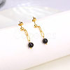 Elegant Stainless Steel Imitation Black Pearl Ball Dangle Earrings for Women ZX9035-1-1