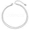 Anti-Tarnish Rhodium Plated 925 Sterling Silver Multi-strand Ball Chain Anklet with Tiny Oval Charm JA190A-2