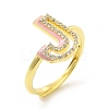 Mixed Color Enamel Initial Letter Adjustable Ring with Clear Cubic Zirconia RJEW-P045-01G-J-4