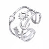304 Stainless Steel Moon and Star Open Cuff Ring RJEW-T023-32P-3
