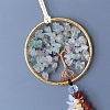 Flat Round with Tree of Life Natural Fluorite Chips Pendant Decorations TREE-PW0003-18-2