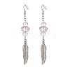 Feather with Round Beads Long Dangle Earrings for Girl Women EJEW-JE04681-03-1