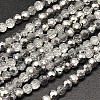 Faceted(32 Facets) Round Half Plated Electroplate Glass Beads Strands EGLA-J130-HP03-1