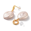 Flat Round Natural Pearl Stud Earrings for Women EJEW-E303-32G-2