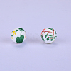 Printed Round with Leaf Pattern Silicone Focal Beads SI-JX0056A-114-1