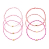 Pink Color Palette Gradient Color Glass Seed Beaded Stretch Bracelet Sets BJEW-MZ00102-01-4