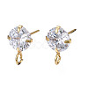 Brass Micro Clear Cubic Zirconia Stud Earring Findings X-KK-R132-065G-NF-2