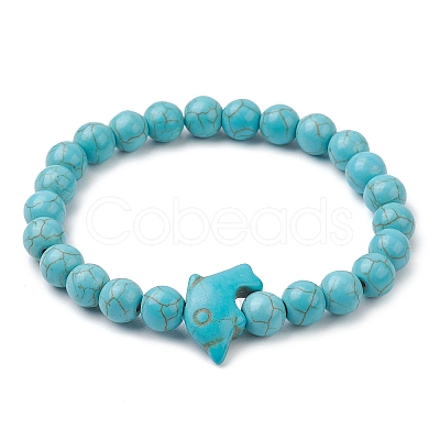 8MM Round Synthetic Turquoise Beaded Stretch Bracelets BJEW-JB10217-05-1