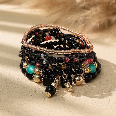 Bohemian Glass Beaded Stretch Bracelet Sets OY6714-3-1