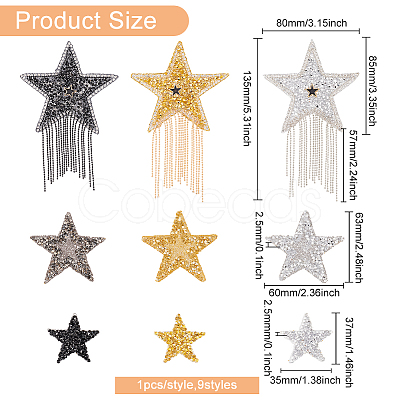 9Pcs 9 Style Star Hotfix Rhinestone DIY-FG0003-84-1