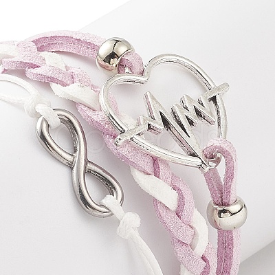 Alloy Heart Beat & 304 Stainless Steel Infinity Links Multi-strand Bracelet BJEW-TA00190-01-1