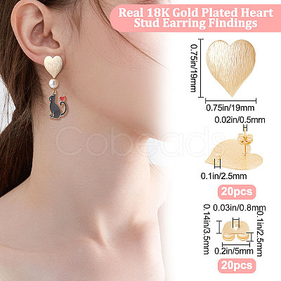 Beebeecraft 20Pcs Brass Heart Stud Earring Findings KK-BBC0004-89-1