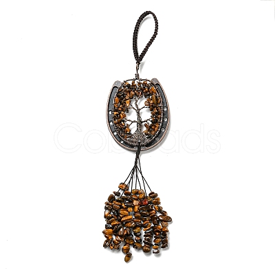 Natural Tiger Eye Chip Tree of Life Pendants Decoration G-F733-06E-1