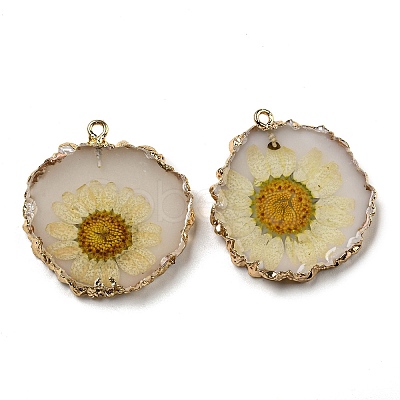 Inner Dried Flower Resin Pendants RESI-P028-02KCG-07-1