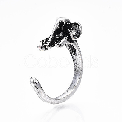 Alloy Elephant Open Cuff Ring for Women RJEW-T009-32AS-1