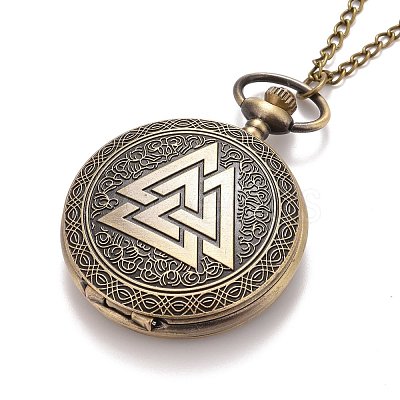 Retro Alloy Flat Round with Triangle Pendant Pocket Watches WACH-I012-07-1